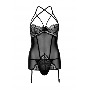 Porte-Jarretelles avec String Lace and Mesh Noir