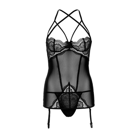 Porte-Jarretelles avec String Lace and Mesh Noir