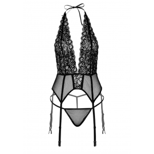 Porte-Jarretelles + String Lace and Net Cami Garter Noir