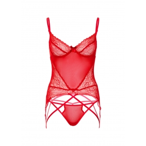 Ensemble avec porte-jarretelles Lace and Mesh Rouge