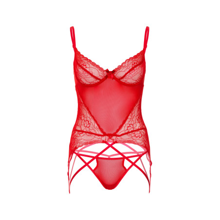 Ensemble avec porte-jarretelles Lace and Mesh Rouge