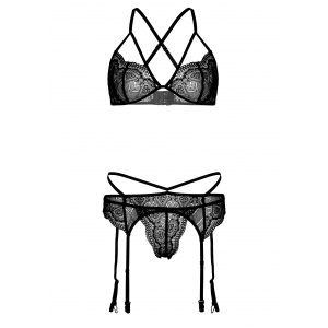 Ensemble Heart lace Garter 4 Pièces Noir