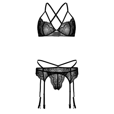 Ensemble Heart lace Garter 4 Pièces Noir