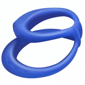 Double Cockring en silicone SOFT DUO Bleu 40 mm