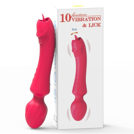 Masturbateur Wand Vibrant avec Langue MAGIC HEAD 20cm Rouge Intense