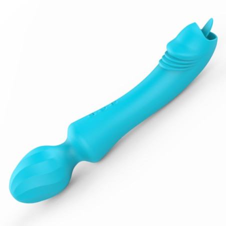 Masturbateur Wand Vibrant avec Langue MAGIC HEAD 20cm Turquoise