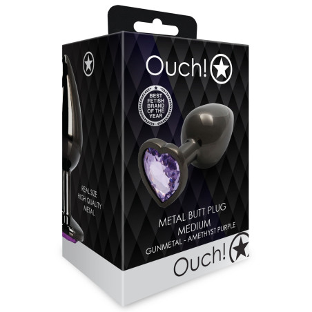 Plug Bijou anal HEART GEM M Noir-violet de 7 x 3.3 cm