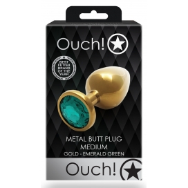 Bijou anal ROUND GEM M 7 x 3.3 cm Doré et vert émeraude 2