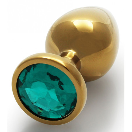 Bijou anal ROUND GEM M 7 x 3.3 cm Doré et vert émeraude