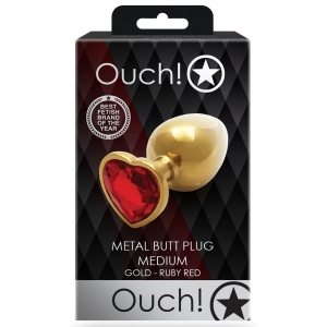 Bijou anal HEART GEM M 7 x 3.3 cm couleur dorée et rouge