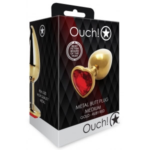 Bijou anal HEART GEM M 7 x 3.3 cm couleur dorée et rouge