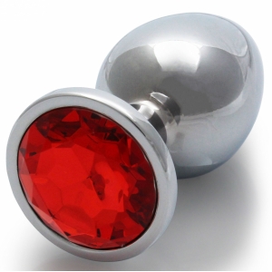 Bijou anal ROUND GEM Version M argenté et rouge 7 x 3.3 cm