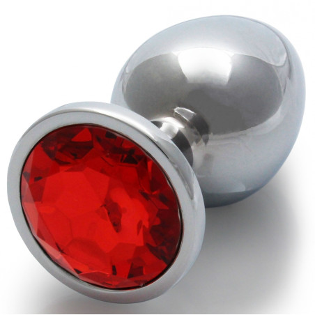 Bijou anal ROUND GEM Version M argenté et rouge 7 x 3.3 cm