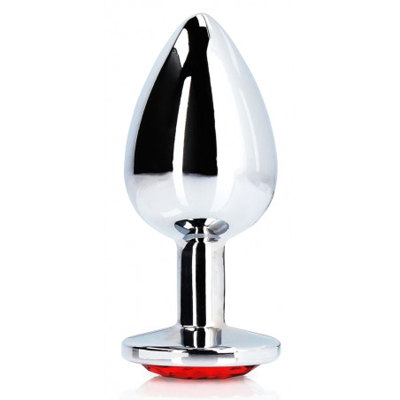 Bijou anal ROUND GEM Version M argenté et rouge 7 x 3.3 cm