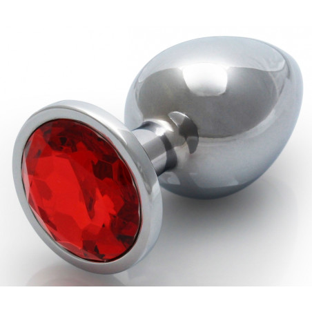 Bijou anal ROUND GEM Version M argenté et rouge 7 x 3.3 cm