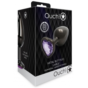 Bijou anal HEART GEM L noir et violet de 8 x 4 cm
