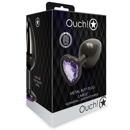 Bijou anal HEART GEM L noir et violet de 8 x 4 cm