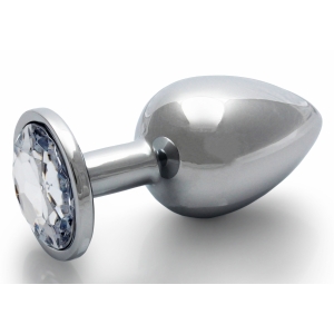Bijou anal ROUND GEM L argenté et bijou transparent
