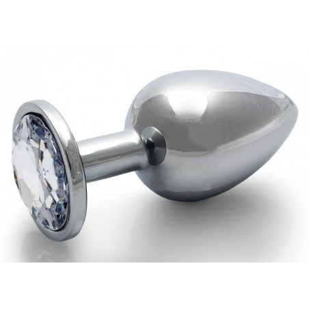 Bijou anal ROUND GEM L argenté et bijou transparent
