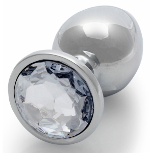 Bijou anal ROUND GEM L argenté et bijou transparent