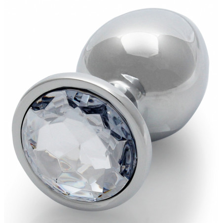 Bijou anal ROUND GEM L argenté et bijou transparent