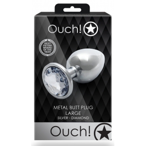 Bijou anal ROUND GEM L argenté et bijou transparent
