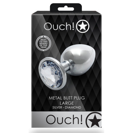 Bijou anal ROUND GEM L argenté et bijou transparent