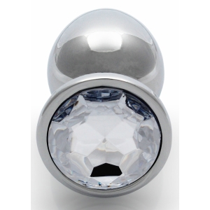 Bijou anal ROUND GEM L argenté et bijou transparent