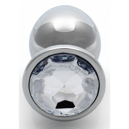 Bijou anal ROUND GEM L argenté et bijou transparent