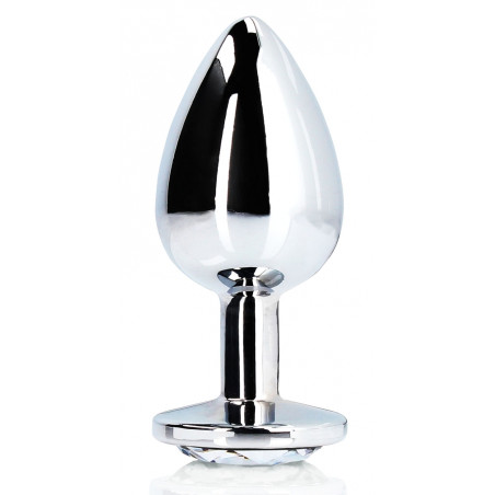 Bijou anal ROUND GEM L argenté et bijou transparent