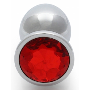 Bijou anal ROUND GEM L argenté et rouge de 8 x 4 cm