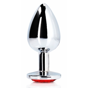 Bijou anal ROUND GEM L argenté et rouge de 8 x 4 cm