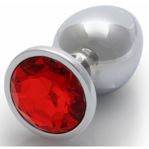 Bijou anal ROUND GEM L argenté et rouge de 8 x 4 cm