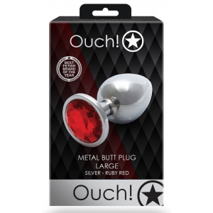 Bijou anal ROUND GEM L argenté et rouge de 8 x 4 cm