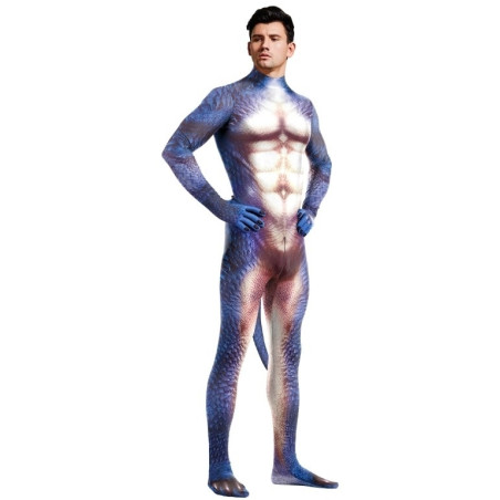 Combinaison Cosplay Dinosaure RAPTUS Bleu-Blanc