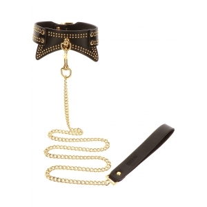 Collier et Laisse STUDDED Noir et Doré