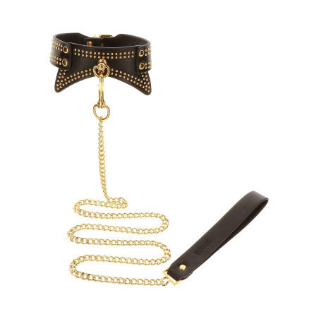 Collier et Laisse STUDDED Noir et Doré