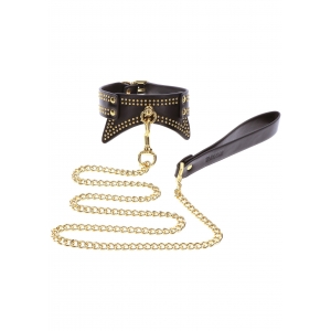 Collier et Laisse STUDDED Noir et Doré