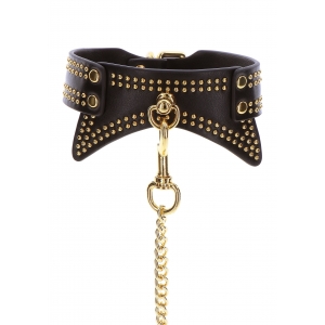 Collier et Laisse STUDDED Noir et Doré