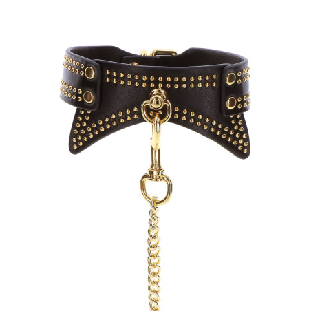 Collier et Laisse STUDDED Noir et Doré