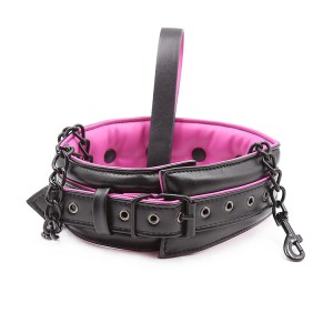 Collier et laisse rose et noir pour jeux sm
