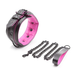 Collier et laisse rose et noir pour jeux sm