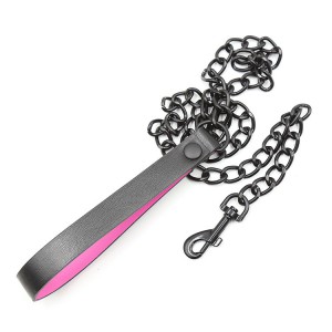 Collier et laisse rose et noir pour jeux sm
