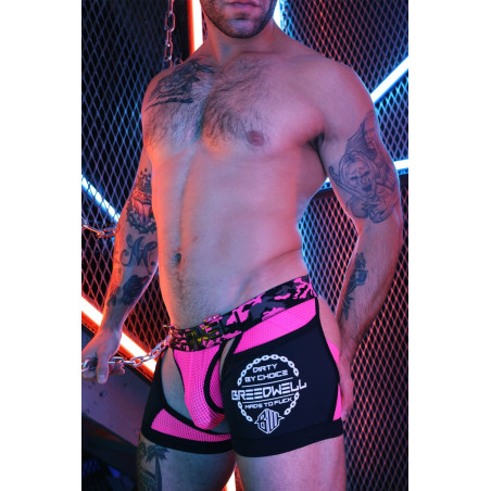 Boxer Bottomless NEO CAMO Noir-Rose Neon