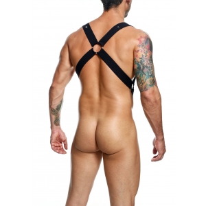 Harnais élastique et Cockring CROSSBACK Dngeon Noir