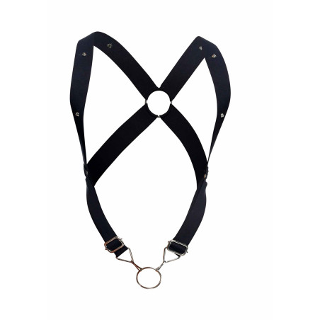 Harnais élastique et Cockring CROSSBACK Dngeon Noir