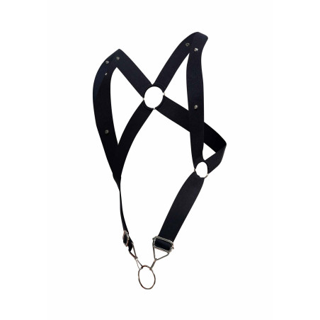 Harnais élastique et Cockring CROSSBACK Dngeon Noir