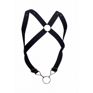 Harnais élastique et Cockring CROSSBACK Dngeon Noir