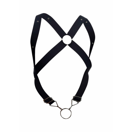 Harnais élastique et Cockring CROSSBACK Dngeon Noir