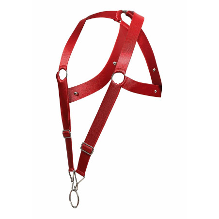 Harnais élastique et Cockring CROSSBACK Dngeon Rouge